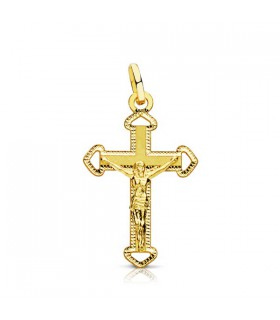 CRUZ CON CRISTO ORO BORDES TALLADOS.