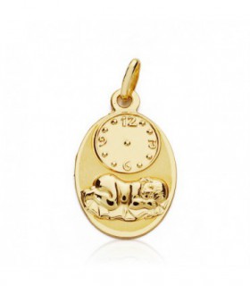 MEDALLA NIÑO RELOJ OVALADA ORO