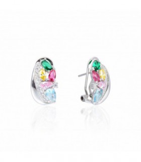 PENDIENTES OMEGA PIEDRAS COLORES PLATA