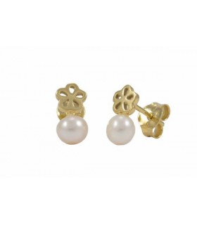 PENDIENTES PLATA PERLA FLOR CHAPADO