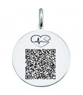 COLGANTE ALERTA MÉDICA PLATA CORAZÓN QR