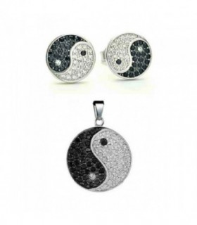 CONJUNTO PLATA YIN YANG PIEDRAS COLOR