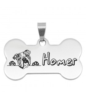 CHAPA PERROS NOMBRE HUESO BULLDOG INGLÉS