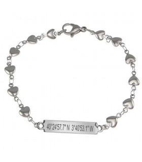 PULSERA COORDENADAS CORAZONES ACERO