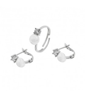 CONJUNTO COMUNIÓN PENDIENTES Y ANILLO PLATA PIEDRA
