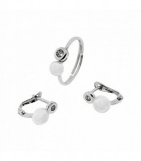 CONJUNTO COMUNIÓN PENDIENTES Y ANILLO PLATA PERLA