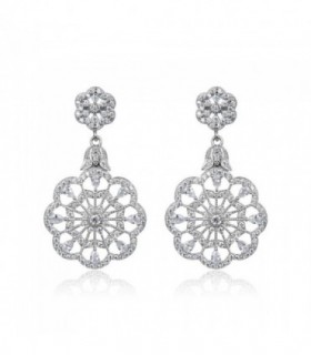 Pendientes de Plata 925 Tipo Roseta con Circonitas Largos de 39 mm